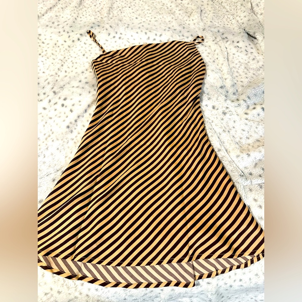 NWT Charcoal Clothing Striped Brown and Tan Dress